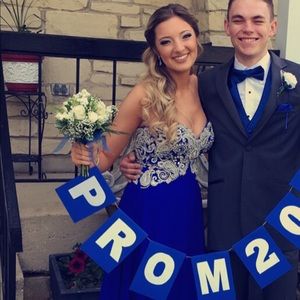 long blue prom dress